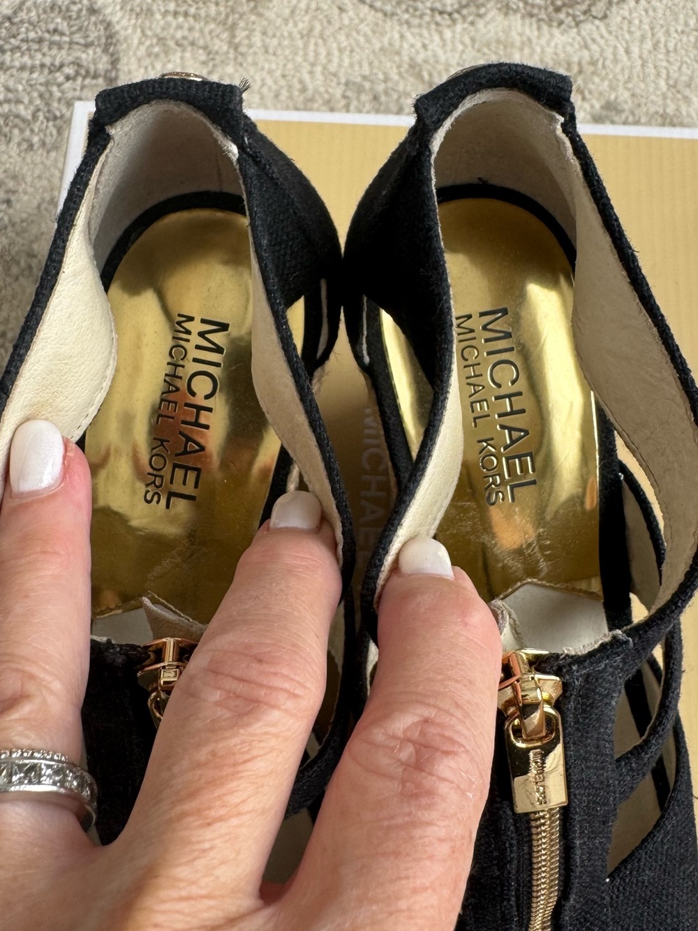 Michael Michael Kors Damita Black Canvas Espadrille Wedge Sandals - Picture 7 of 10